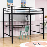 Metal Full Size Gaming Loft Bed Frame with Desk and Shelves - [2 Ladders]