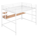 Full Size Metal Loft Bed with Desk and Shelves for Kids, Adults, Teens