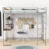 Metal Twin Loft Bed with Desk and Storage Shelves for Teens, Junior, Adult