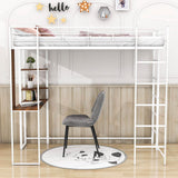 Metal Twin Loft Bed with Desk and Storage Shelves for Teens, Junior, Adult