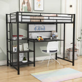 Metal Twin Loft Bed with Desk and Storage Shelves for Adults, Kids