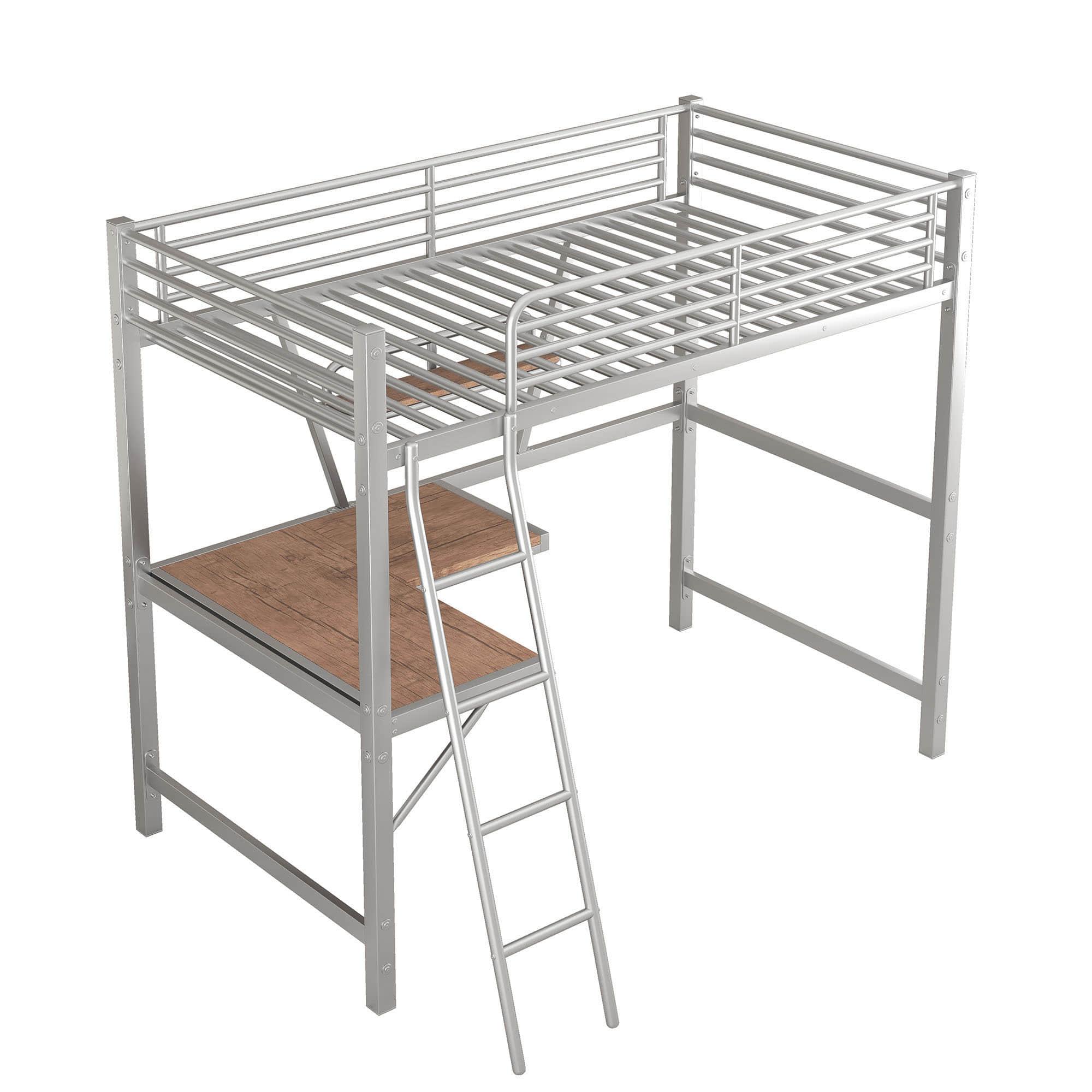 Metal Twin Loft Bed with Desk and Storage Shelf for Gamer, Adults