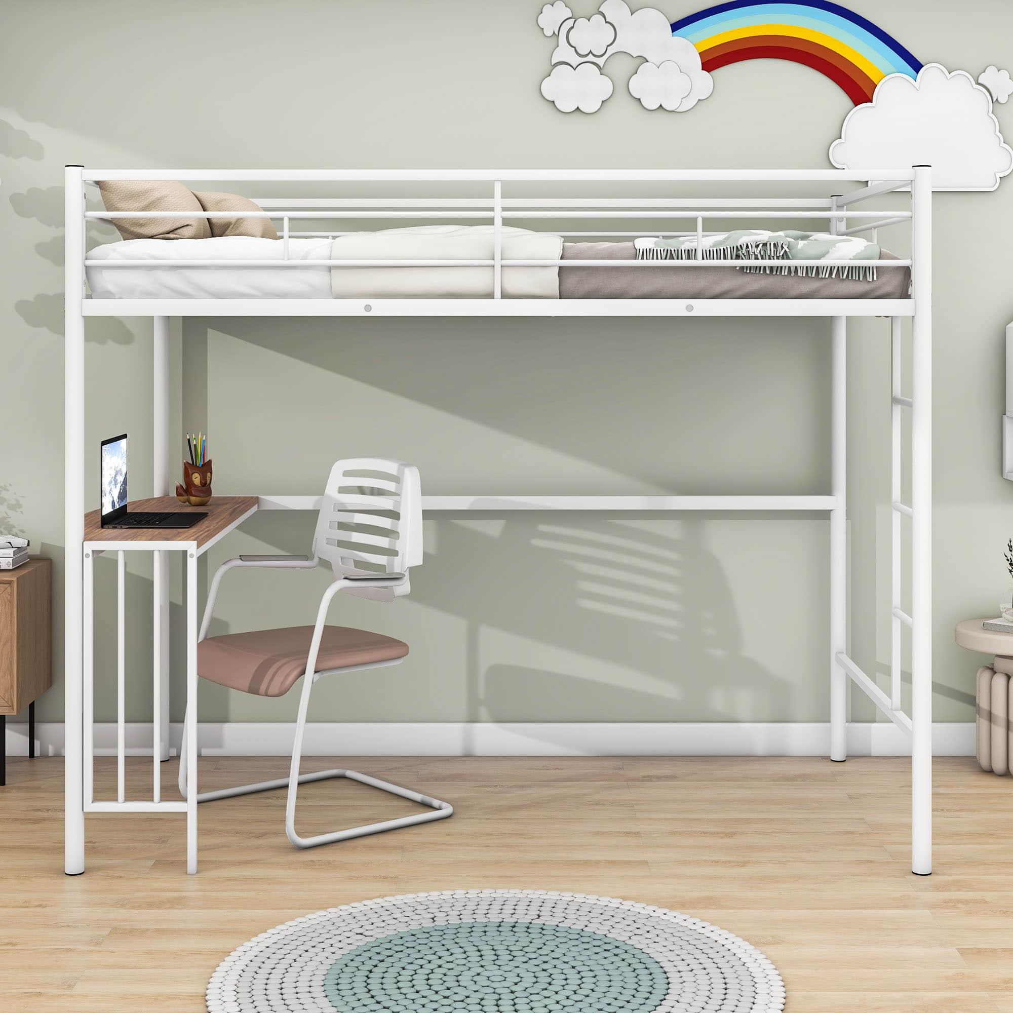 Twin Metal Loft Bed with Desk Underneath for Teen, Junior, Adult