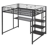 Full Size Metal Loft Bed with Desk and Storage Shelves for Adults, Kids