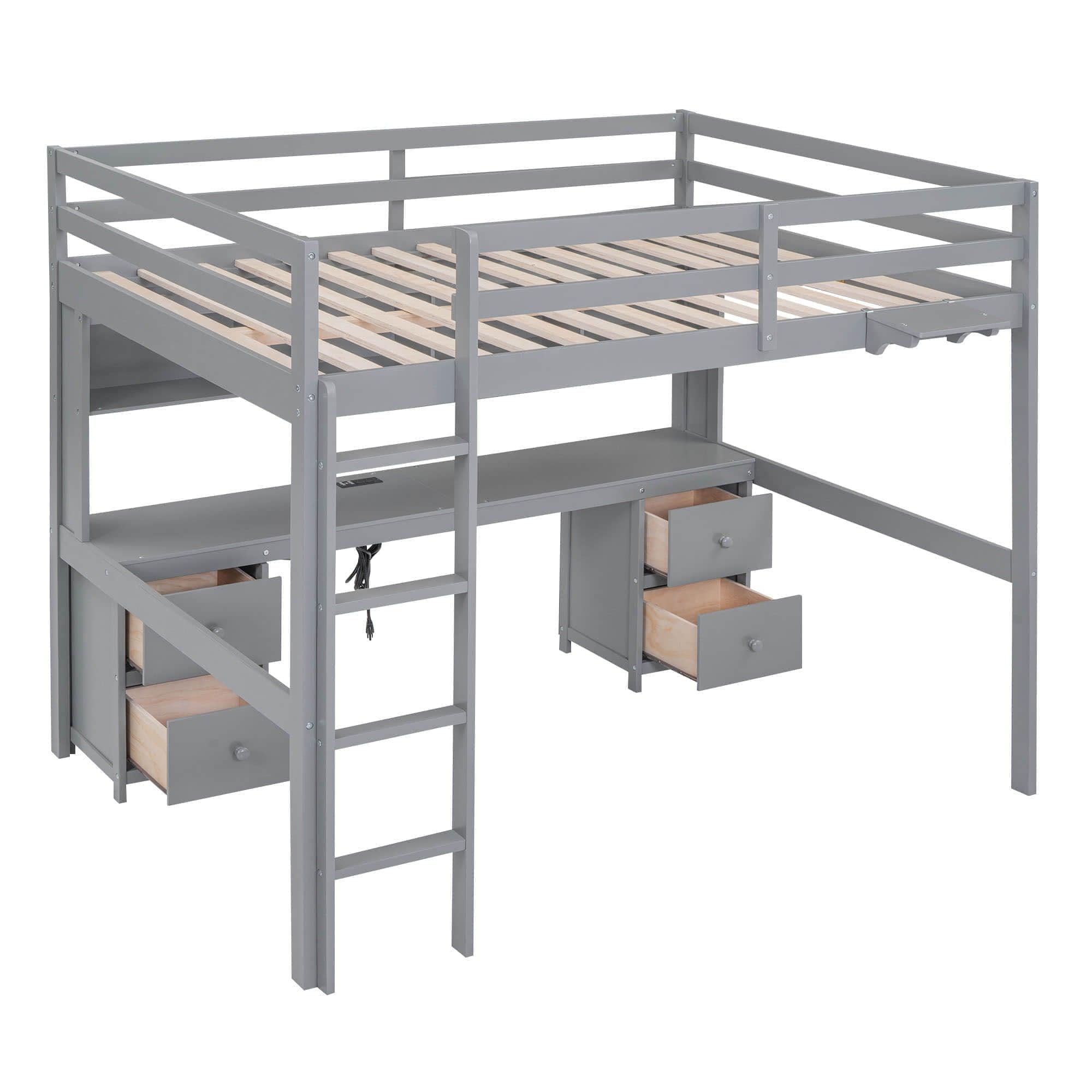 Modern Smart Full Size Loft Bed with Desk and Storage for Adults, Kids