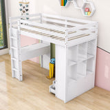 Modern Twin Loft Bed with Desk and Storage, LED Light for Adults, Teens