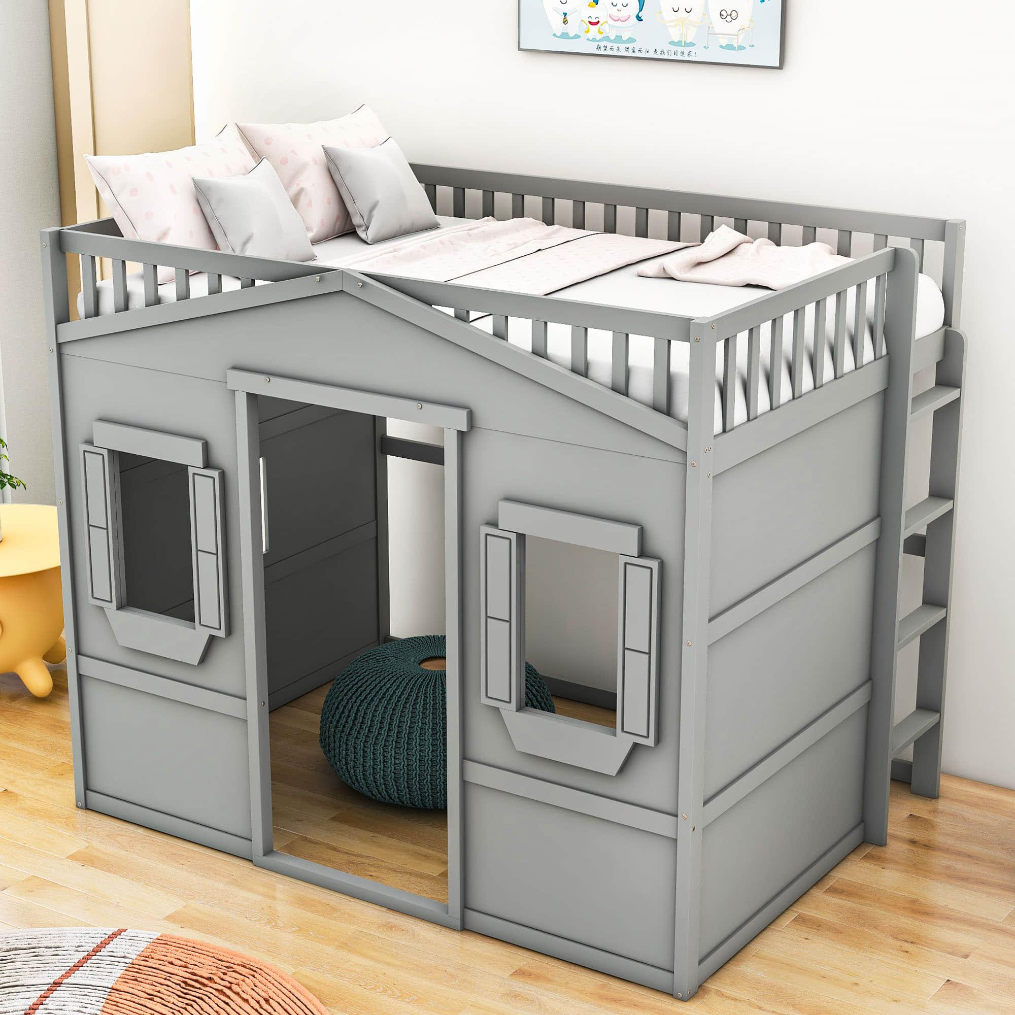 Sturdy Full Size House Loft Bed for Kids,Teens - [Wooden]