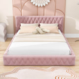 Modern Velvet Upholstered Queen Bed Frame with Tufted Headboard