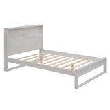 Rustic Farmhouse Full Size Smart Platform Bed with Storage Headboard - [Sockets, USB Ports]