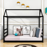 Twin Metal House Montessori Floor Toddler Bed Frame with Rails