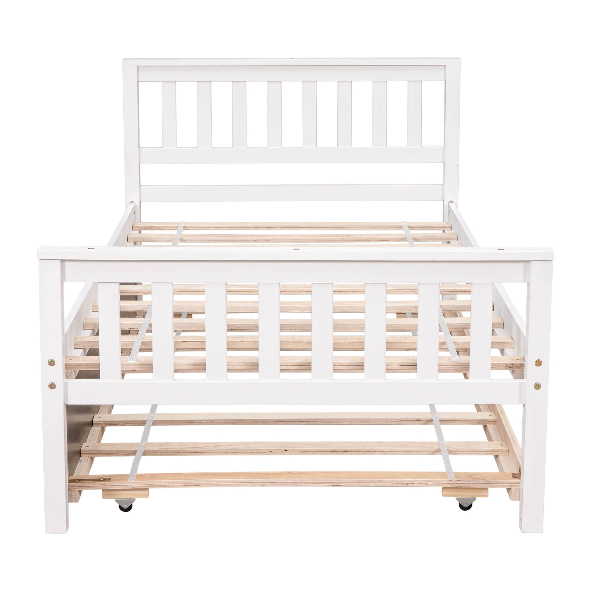 Twin Platform Bed Frame with Twin Trundle and Headboard - [Wooden, Footboard]