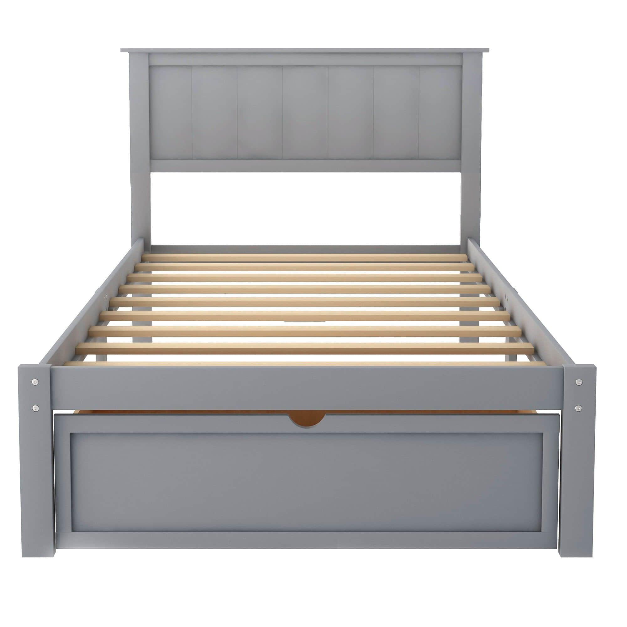 Wooden Twin Size Platform Bed Frame with Under bed Storage - [Drawer]