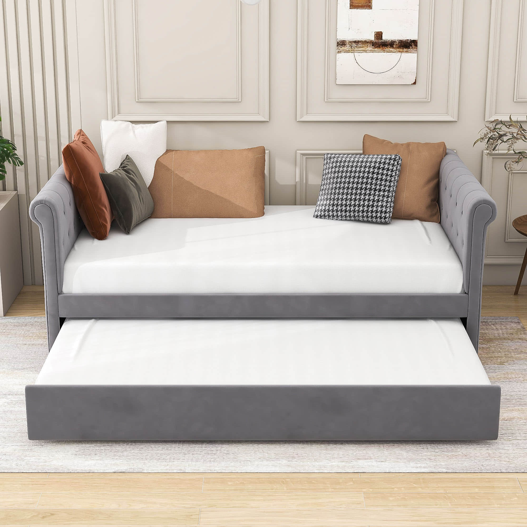 Modern Luxury Twin Size Upholstered Daybed with Trundle for Adults - [Backless]