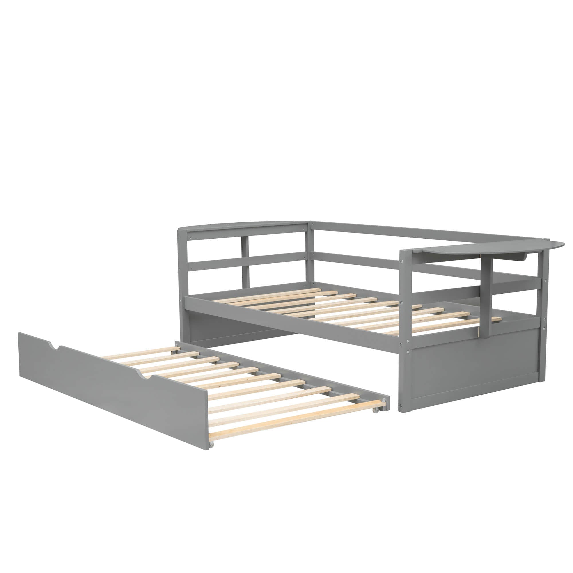 Modern Wood Twin Daybed with Trundle Bed and Foldable Shelves