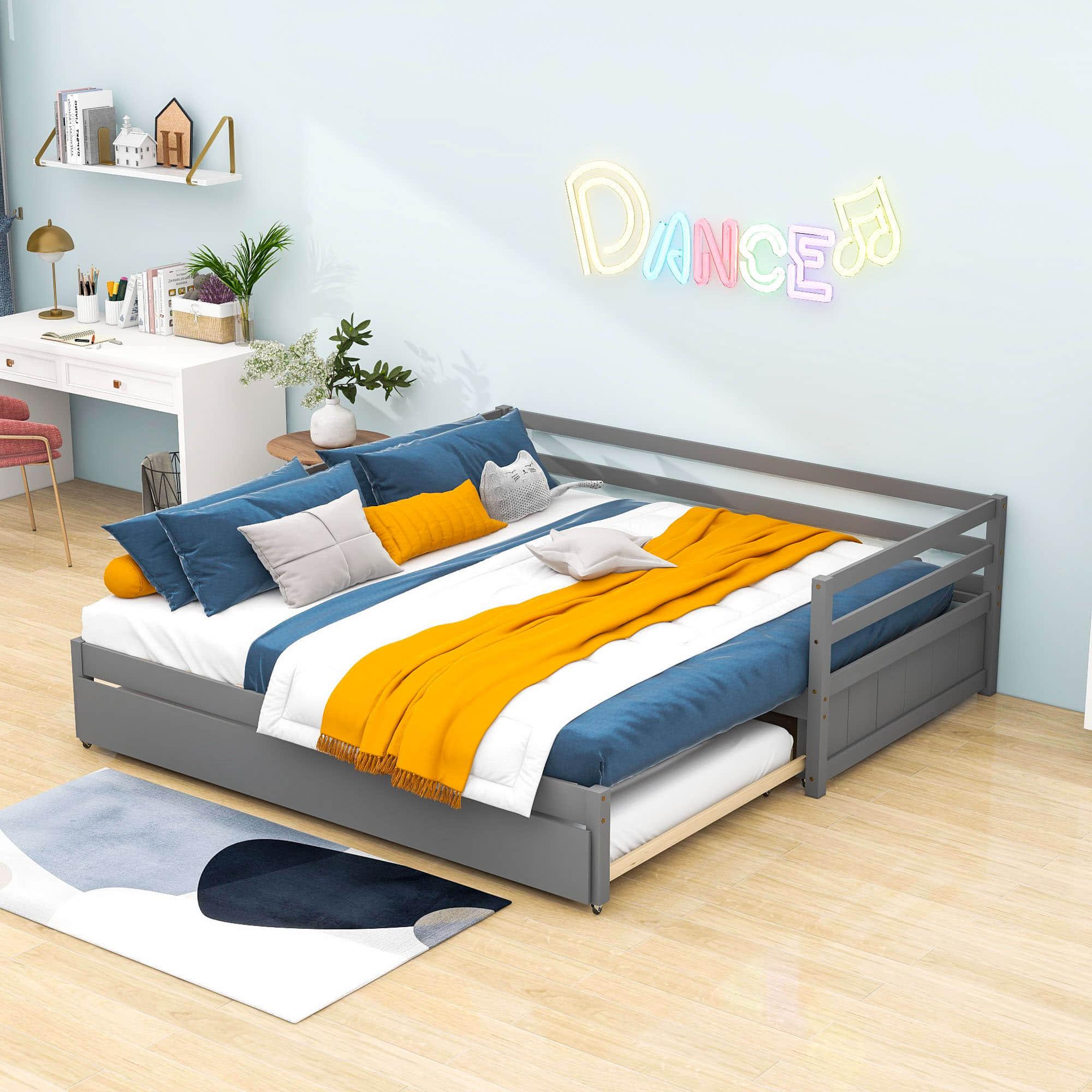 Twin / Double Twin Extendable Pull-out Daybed with Trundle - [Convertible]