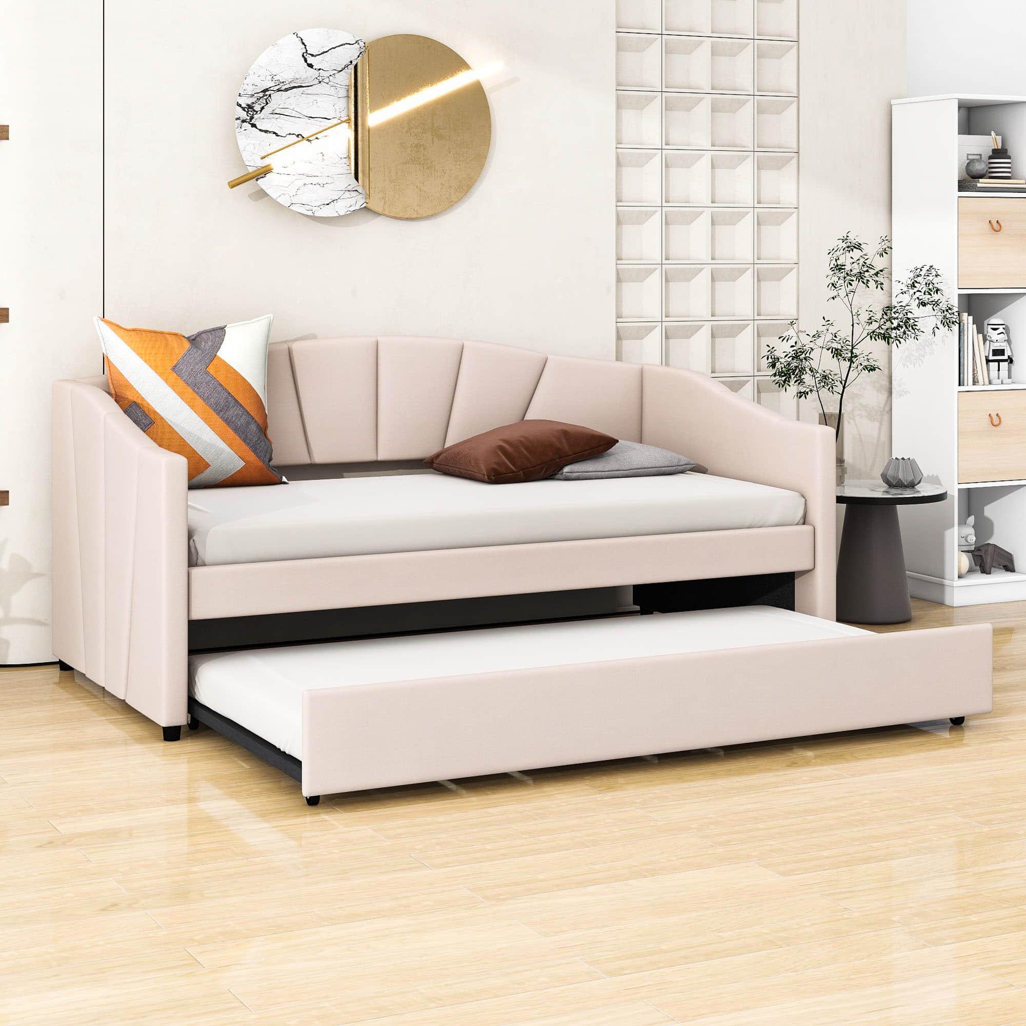 Velvet Upholstered Twin Daybed with Trundle Bed