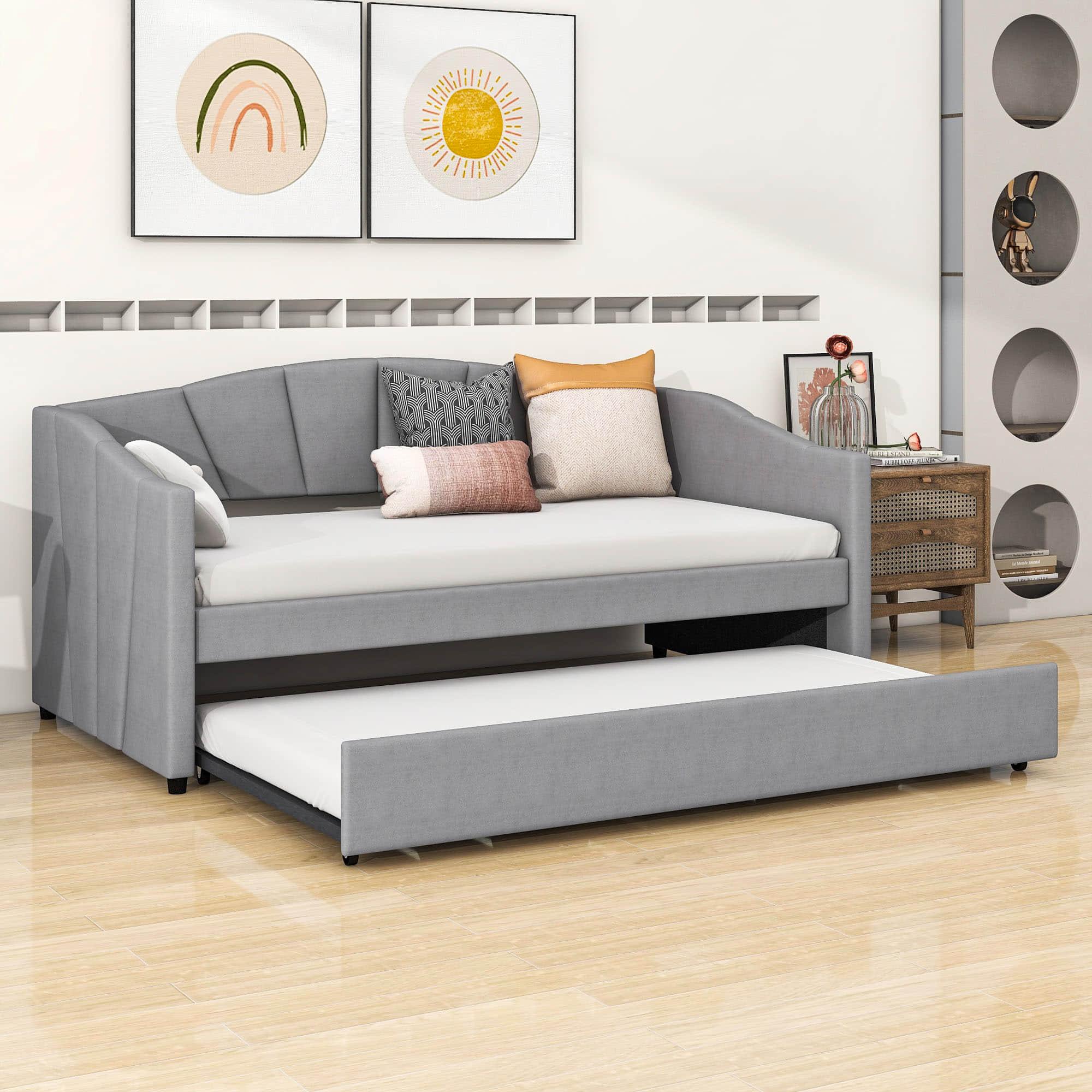 Velvet Upholstered Twin Daybed with Trundle Bed