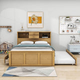 Wood Smart Full Platform Bed with Twin Trundle and Storage Headboard