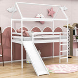 Wood Twin Medium House Loft Bed with Slide and Ladder