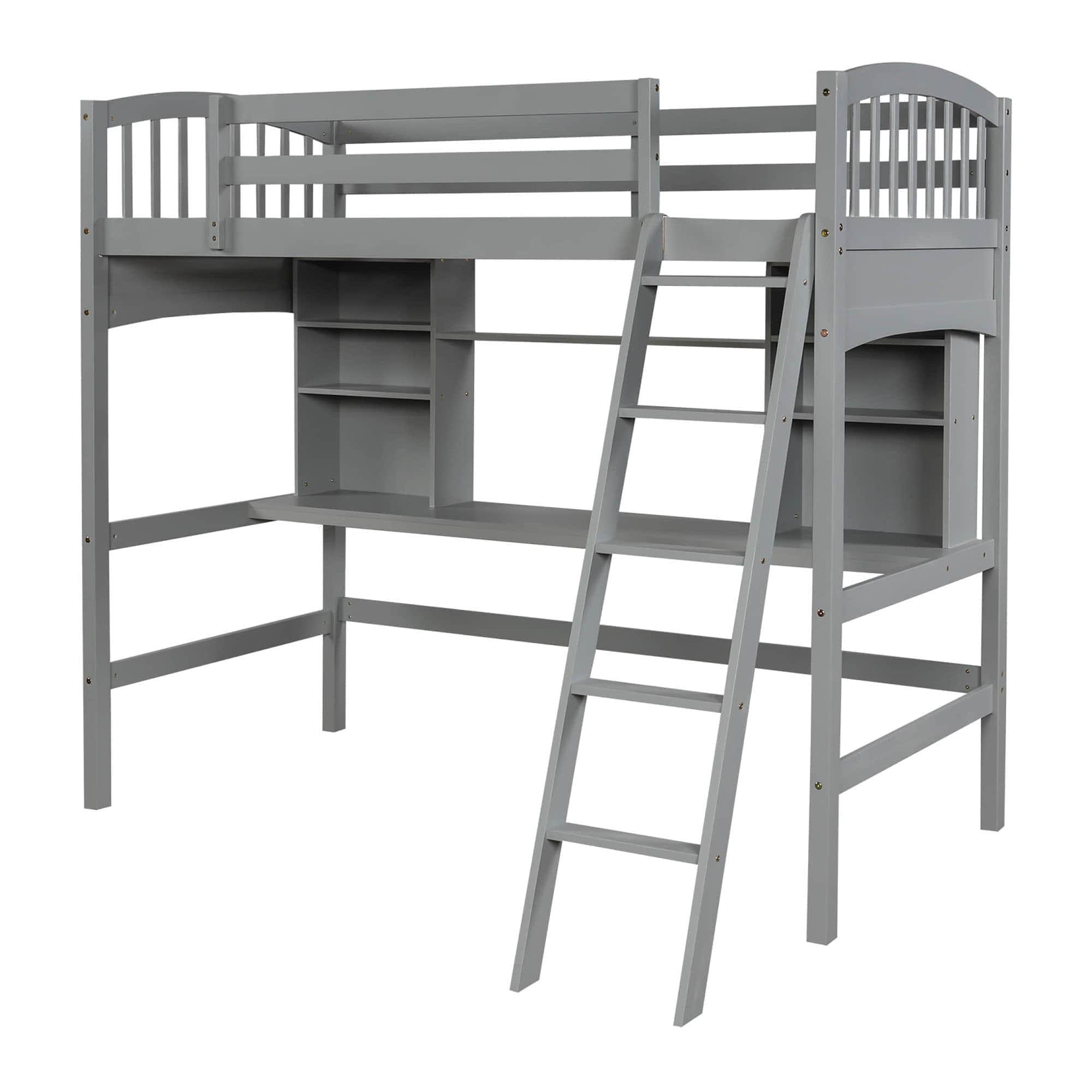 Convertible Twin High Loft Bed with Desk and Shelves - [Storage, Ladder, Wood]