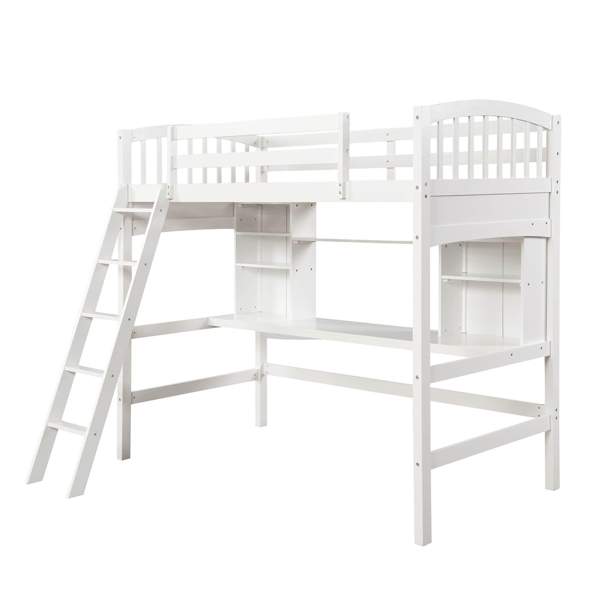 Convertible Twin High Loft Bed with Desk and Shelves - [Storage, Ladder, Wood]