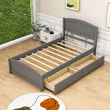 Twin Size Platform Bed with Two Storage Drawers for Kids - [Headboard]