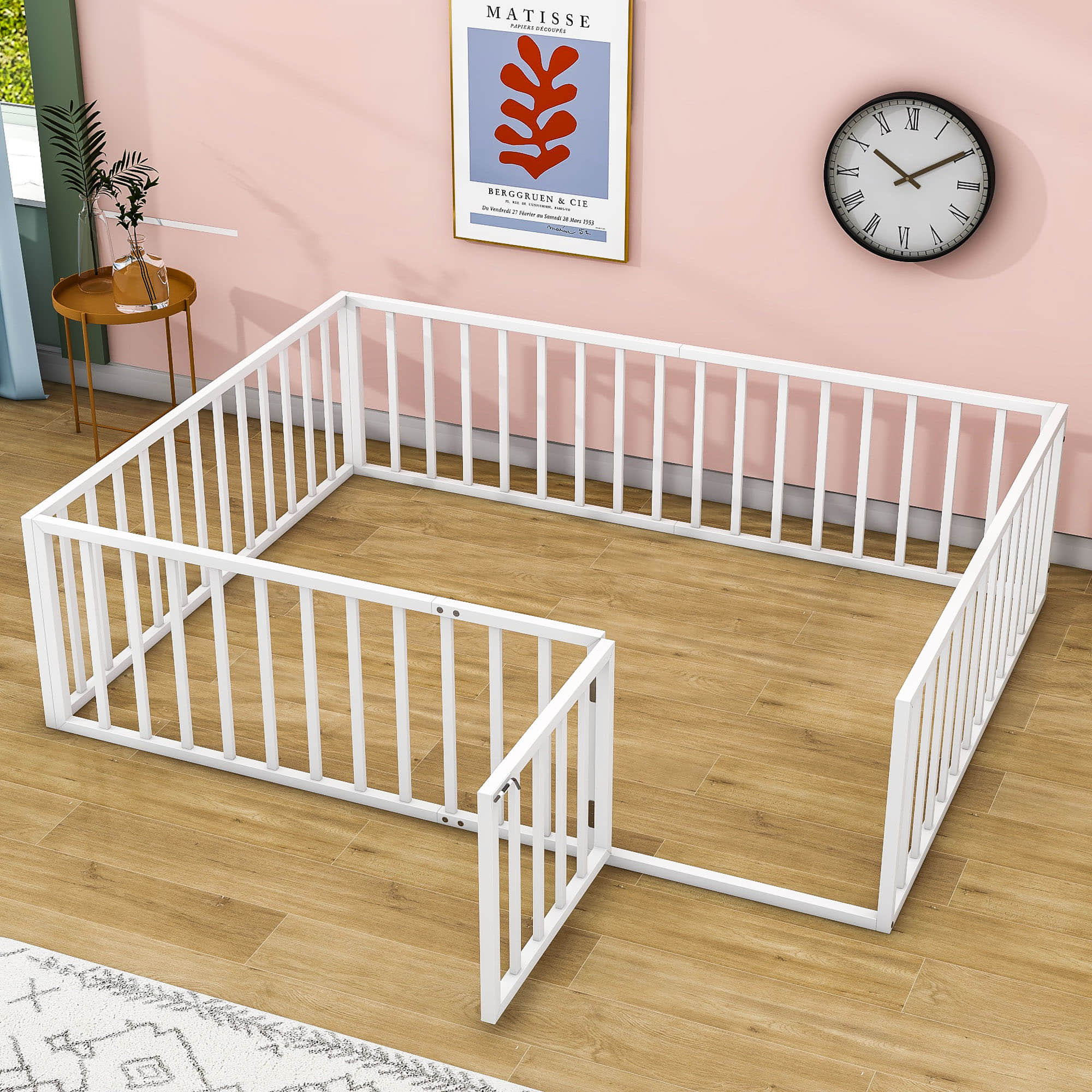 Metal Montessori Queen Toddler Floor Bed with Rails for Kids