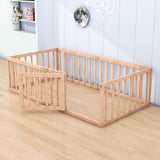 Wood Twin Size Montessori Toddler Floor Bed Frame with Rails and Door