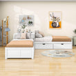 Twin Size L-Shaped Low Platform Corner Bed with Storage and Trundle - [Drawers, Desk]