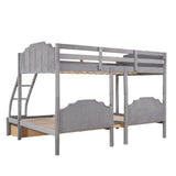 Upholstered Full Over Twin & Twin Triple Bunk Bed with Storage - [Drawers, L-Shaped]