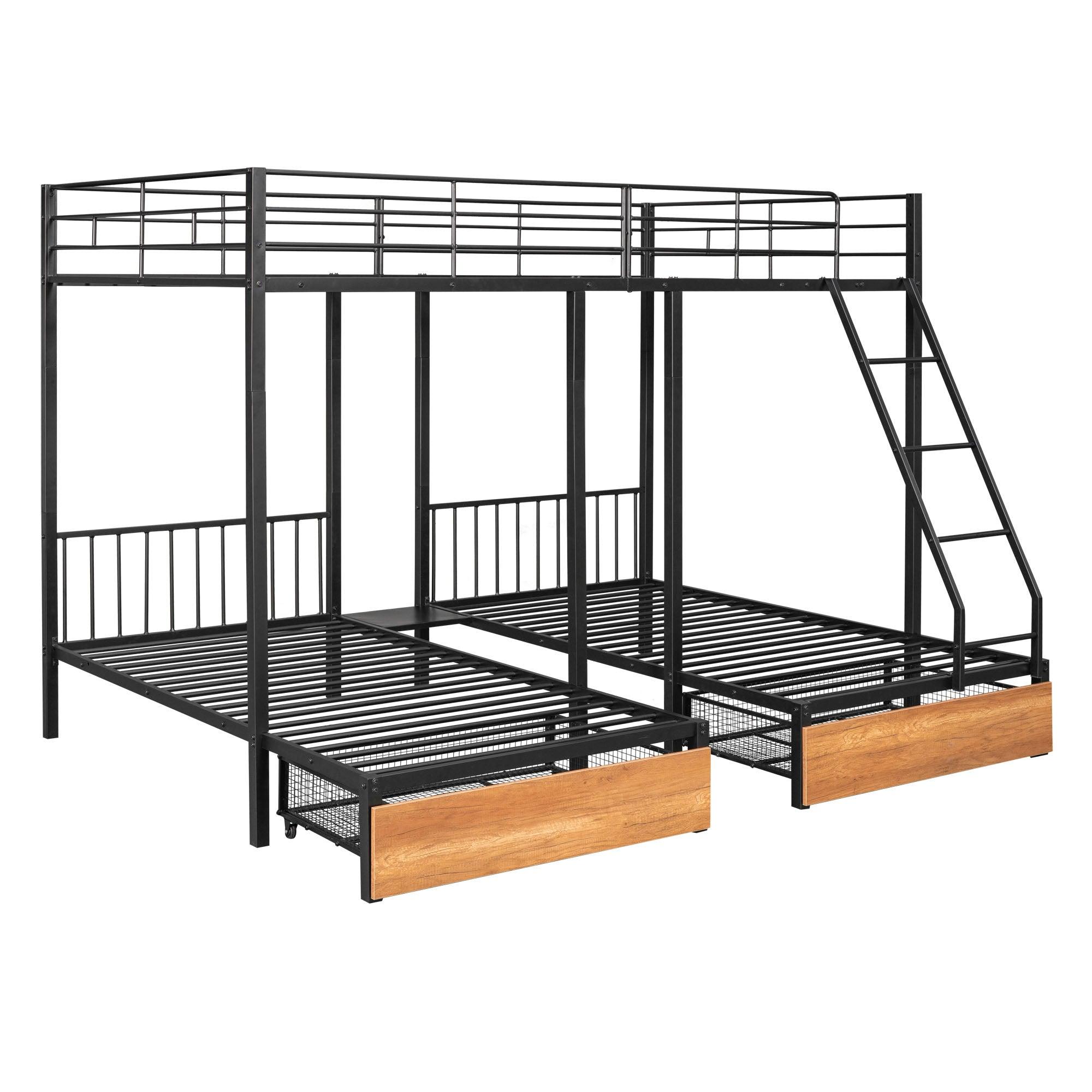 Full Over Twin & Twin Triple Bunk Beds with Storage - [Metal, Drawers, Table]