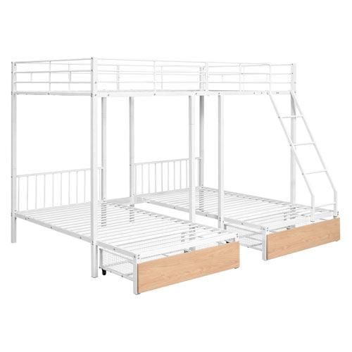 Full Over Twin & Twin Triple Bunk Beds with Storage - [Metal, Drawers, Table]