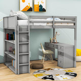 Full Size Loft Bed with Desk and Storage Drawers, Shelves for Adults, Kids - [Wood]