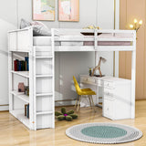 Full Size Loft Bed with Desk and Storage Drawers, Shelves for Adults, Kids - [Wood]