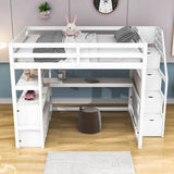 Full Loft Bed with Desk and Stairs, Storage for Kids, Adults - [Wooden]