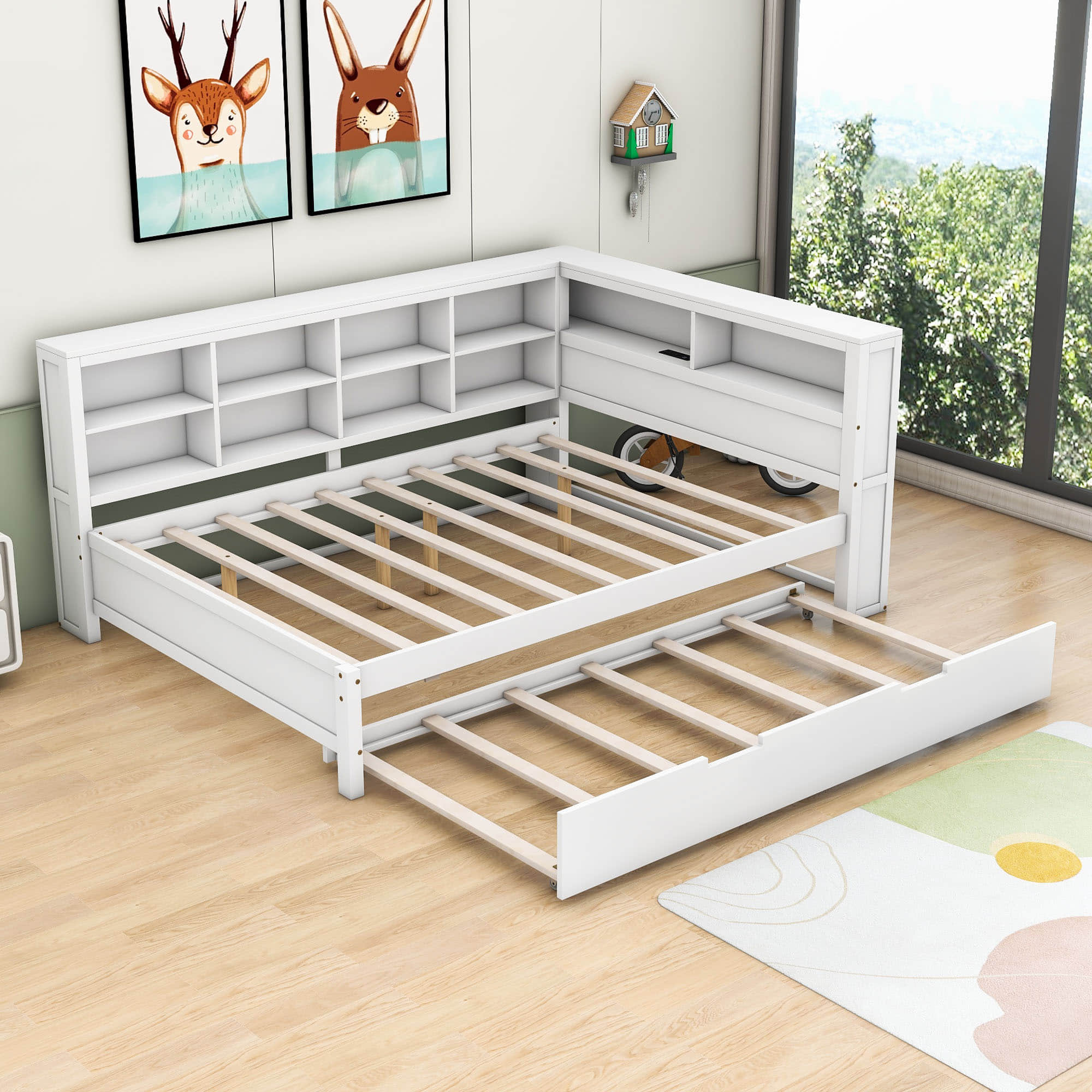 Modern Smart Full Size Wood Daybed with Twin Trundle and Storage