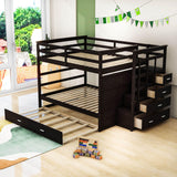 Full Size Bunk Beds with Stairs and Trundle, Storage for Kids, Adults