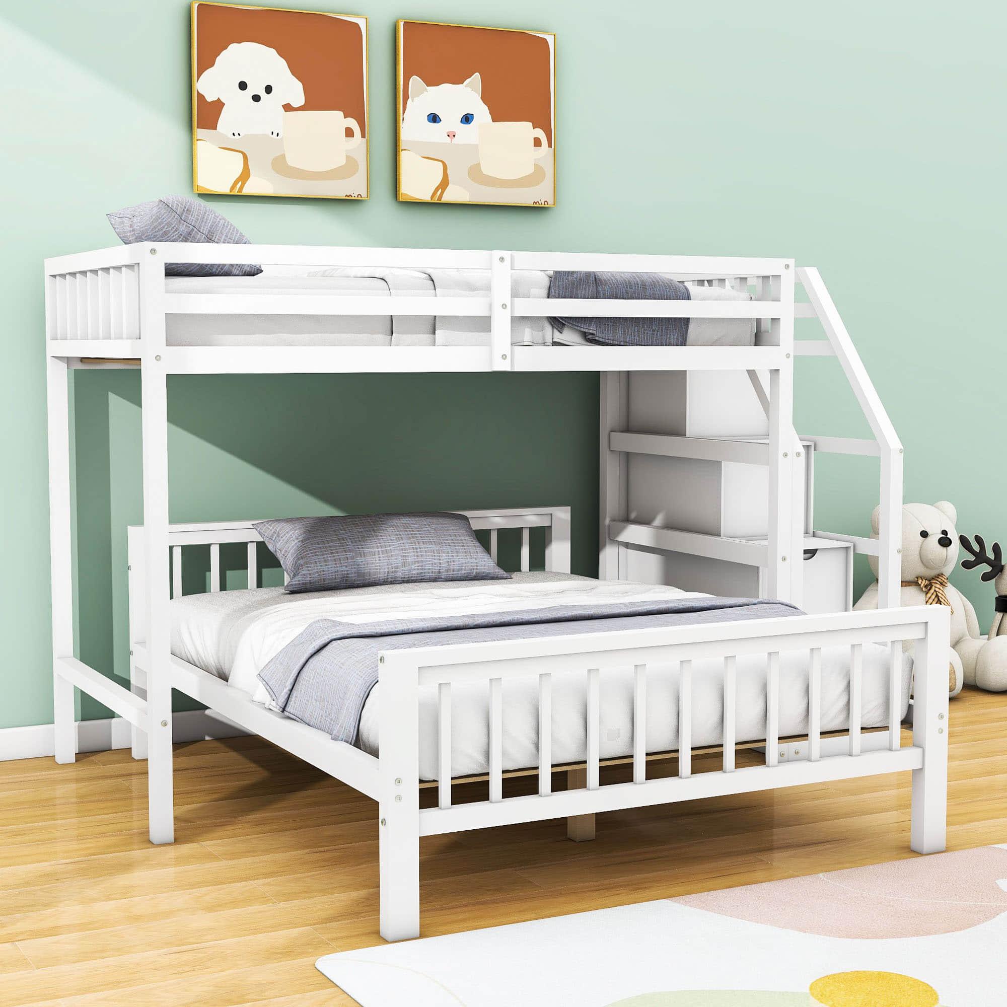 Twin Over Full Loft Bunk Beds with Stairs and Storage for Kids, Adults - [Detachable]