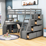 Twin Loft Bed with Desk and Stairs, Storage for Teens, Kids - [Drawers]