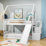 Low Twin Loft House Bunk Beds for Kids with Stairs and Slide - [Convertible]