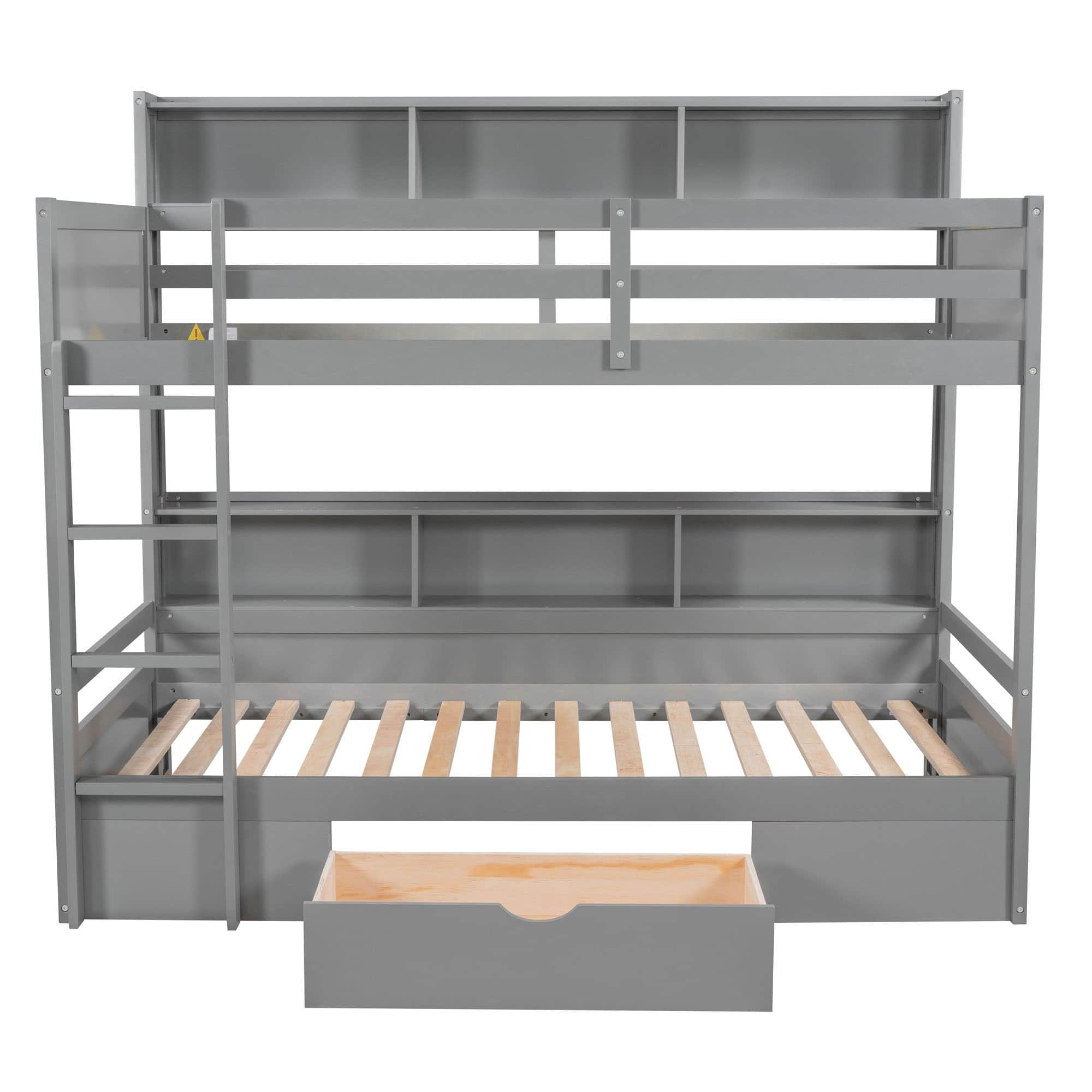 Twin Over Twin Bunk Beds with Storage Drawers and Shelves for Kids Adults - [Wooden]