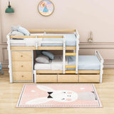 Low Twin Over Twin Bunk Beds for Kids with Storage Drawers and Dresser