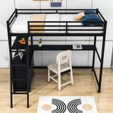 Metal Twin Size Loft Bed with Desk and Storage for College, Dorms