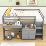 Convertible Low Full Size Kids Loft Bed with Desk, Stairs and Storage