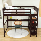 Full Size Loft Bed with Desk and Storage Shelves for Adults, Kids