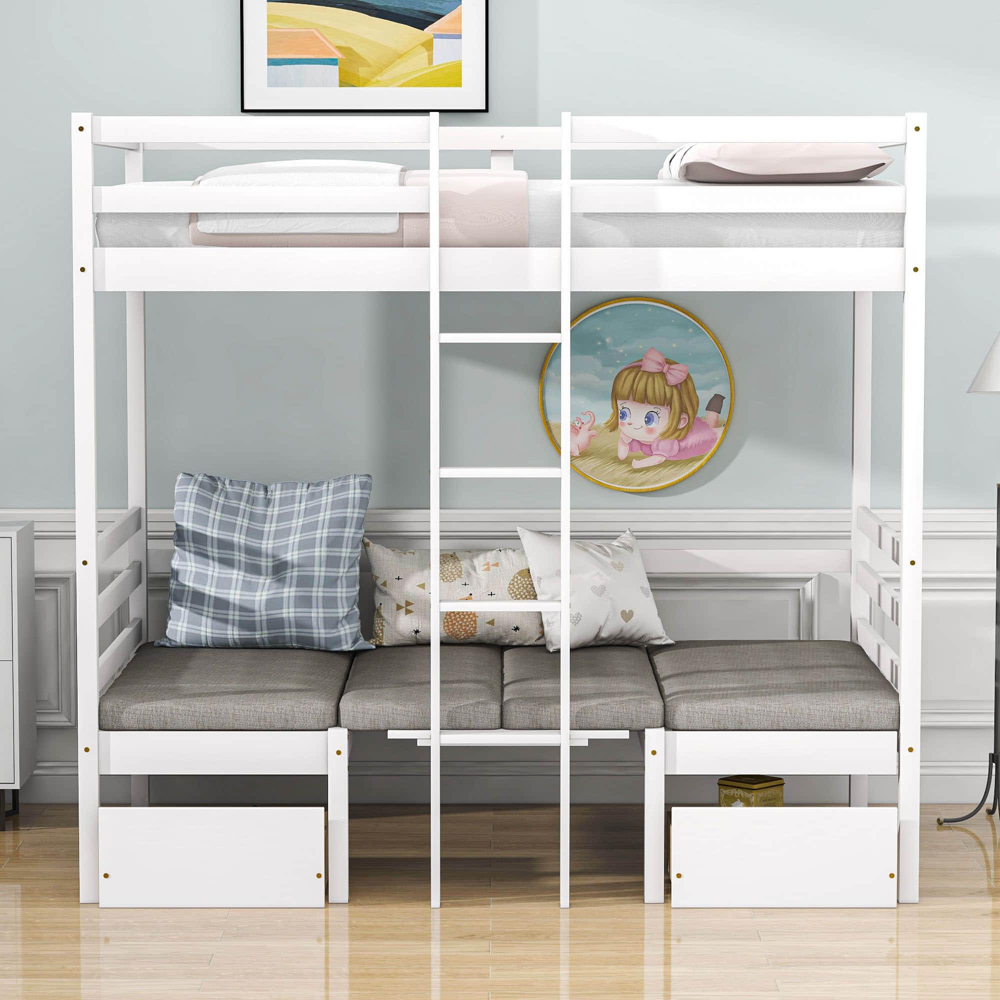 Convertible Twin Loft Bed with Couch and Table, Storage - [Wood, Drawers]