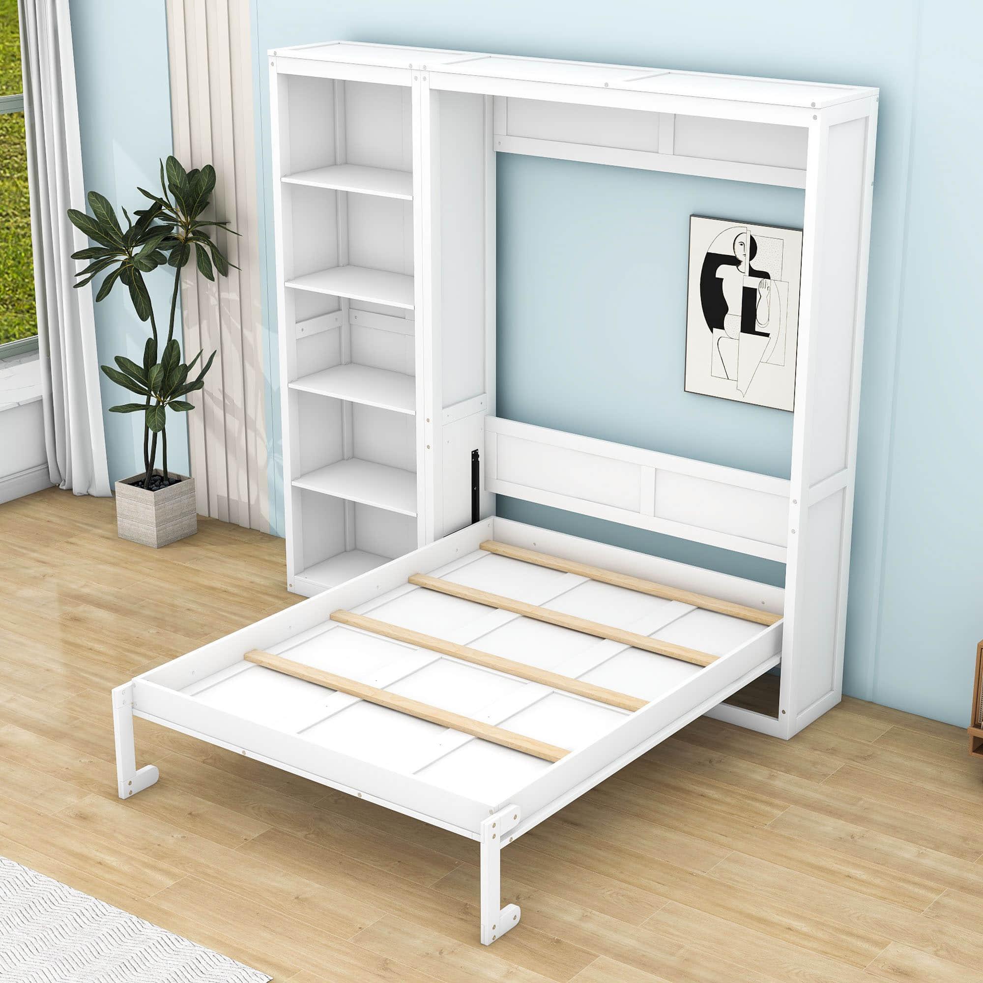 Queen Size Murphy Fold Away Wall Bed with Bookcase - [Wooden]