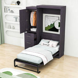 Vintage Twin Size Murphy Bed Cabinet with Storage - [Wardrobe, Drawers]
