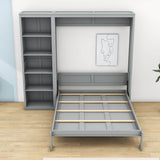 Wood Full Size Fold Away Murphy Wall Bed with Bookcase