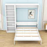 Wood Full Size Fold Away Murphy Wall Bed with Bookcase